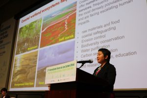 Ms. Xingxing Cai gives a overview of experimental mangrove solution in Shanghai (Source: UNESCAP)