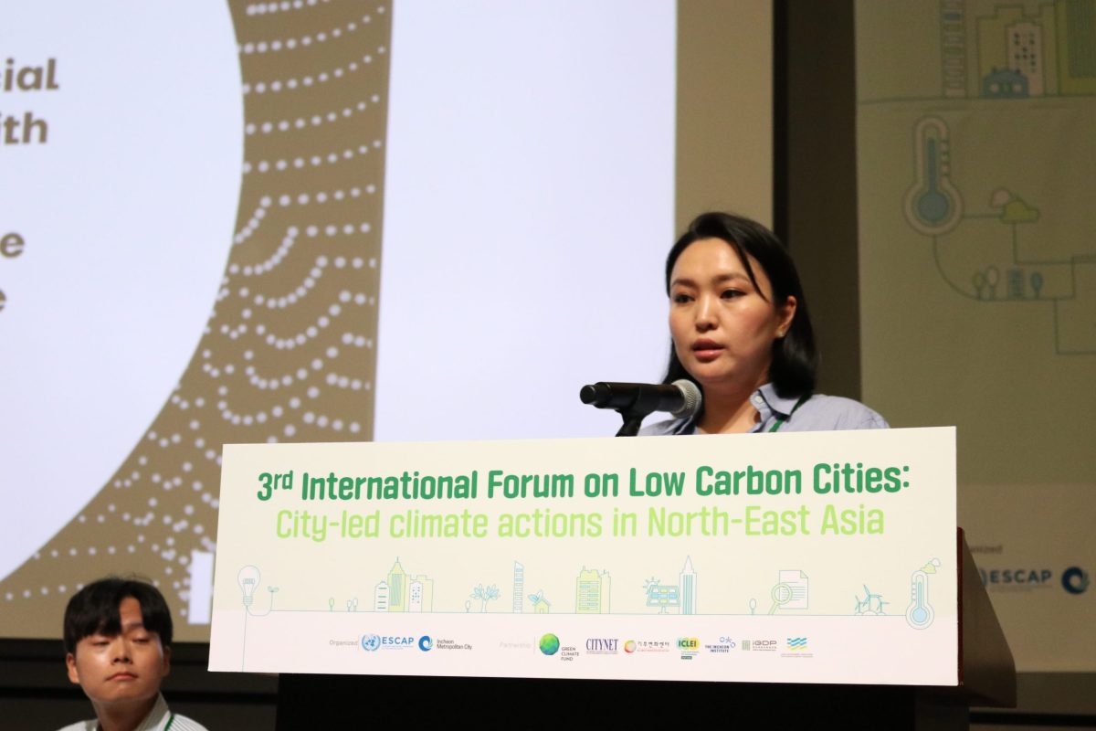 Zolzaya Enkhtur女士分享Climate Campaign的主要成就（图片来源：UNESCAP）
